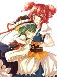  blush eyes_closed green_hair hair_bobbles hair_ornament hat kinokobatake multiple_girls onozuka_komachi open_mouth red_eyes red_hair redhead shikieiki_yamaxanadu short_hair short_twintails touhou twintails yuri 