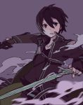  black_eyes black_hair fingerless_gloves gloves kirito male short_hair shrie sword sword_art_online weapon 