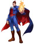  1boy abs boots brown_hair capcom cape demitri_maximoff flame muscle no_pupils official_art project_x_zone red_eyes short_hair solo vampire vampire_(game) 