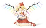  ascot blonde_hair blush bobby_socks bow character_doll flandre_scarlet hat hat_bow hat_ribbon highres index_finger_raised lavender_hair mary_janes raised_finger red_eyes remilia_scarlet ribbon shoes short_hair side_ponytail simple_background sitting skirt skirt_set smile socks solo touhou wariza white_background wings 