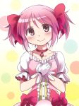  blush bow gloves hands_on_own_chest hands_together kaname_madoka looking_at_viewer magical_girl mahou_shoujo_madoka_magica pink_eyes pink_hair sakayama_shinta short_twintails smile twintails 