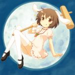  :q animal_ears blush brown_hair bunny_ears carrot dress full_moon hammer holding inaba_tewi jewelry mallet mary_janes moon necklace pendant rabbit_ears red_eyes shoes short_hair smile solo sparkle thigh-highs thighhighs tongue touhou white_legwear yamasan zettai_ryouiki 