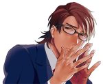  brown_eyes brown_hair fate/tiger_colosseum fate_(series) formal glasses k29 kotomine_kirei solo suit 