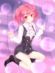  1girl :&lt; blush curtains inu_x_boku_ss minazuki_(jo) pink_hair red_eyes roromiya_karuta school_uniform short_hair socks solo twintails 