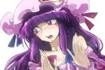  blush face hat long_hair patchouli_knowledge purple_eyes purple_hair simple_background solo space_jin spacezin sweat touhou violet_eyes white_background 