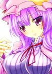  breasts bust frown hat highres long_hair naonakamura patchouli_knowledge purple_eyes purple_hair ribbon solo touhou violet_eyes 