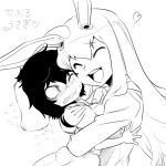  animal_ears blush bunny_ears bunny_tail cheek-to-cheek closed_eyes eyes_closed face flying_sweatdrops heart hug inaba_tewi long_hair monochrome multiple_girls open_mouth rabbit_ears reisen_udongein_inaba short_hair smile space_jin spacezin sweat tail touhou very_long_hair 