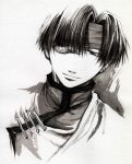  cho_hakkai headband looking_at_viewer male monochrome monocle nekoyashiki saiyuki short_hair solo 