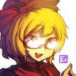  bespectacled blonde_hair face glasses kurodani_yamame lowres open_mouth short_hair simple_background smile solo space_jin spacezin touhou white_background 