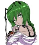  alternate_hair_length alternate_hairstyle antennae bug face green_eyes green_hair long_hair off_shoulder short_hair simple_background solo space_jin spacezin touhou white_background wriggle_nightbug 