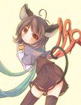  1girl :3 ahoge animal_ears asymmetrical_wings black_legwear capelet cheese cosplay grey_hair houjuu_nue mouse_ears mouse_tail nazrin nazrin_(cosplay) red_eyes short_hair skirt solo tail thigh-highs thighhighs touhou wings yuuhagi_(amaretto-no-natsu) 