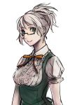  absurdres breasts bust early_type glasses green_eyes highres original semi-rimless_glasses short_hair short_sleeves smile solo white_hair 
