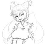  1girl breasts closed_eyes eyes_closed face fox_tail hands_in_sleeves monochrome multiple_tails open_mouth smile solo space_jin spacezin tail touhou yakumo_ran 