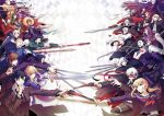  berserker_(fate/zero) black_keys cape caster_(fate/zero) chain chains command_spell crest_worm cross dagger dual_persona emiya_kiritsugu everyone excalibur fate/zero fate_(series) female_assassin_(fate/zero) fingernails gae_buidhe gae_dearg gate_of_babylon gilgamesh gun hat highres insect kotomine_kirei lancer_(fate/zero) long_fingernails long_hair matou_kariya open_mouth opposing_sides polearm rapier red_eyes reverse_grip rider_(fate/zero) role_reversal saber school_uniform serafuku shinai short_hair spear sword thompson_contender waver_velvet weapon what_if white_hair yukihime_(mofumofu2225) 