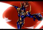  armor black_luster_soldier_envoy_of_the_beginning blue_eyes calpish duel_monster highres letterboxed long_hair male over_shoulder red_hair redhead shield solo sword weapon yu-gi-oh! yuu-gi-ou yuu-gi-ou_duel_monsters 