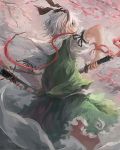  from_behind green_eyes hairband katana konpaku_youmu short_hair silver_hair skirt solo sword touhou weapon zatsuon 