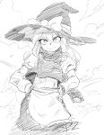  hands_on_hips hat kirisame_marisa long_hair monochrome sketch smile solo space_jin spacezin touhou witch_hat 