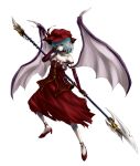  alternate_costume blue_hair calpish chain chains dress hat polearm red_eyes remilia_scarlet simple_background solo spear touhou weapon wings 