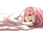  blanket double_bun gaoo_(frpjx283) ibaraki_kasen open_mouth pink_eyes pink_hair short_hair solo topless touhou 