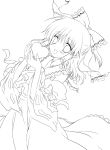  ascot blush bow detached_sleeves hair_bow hakurei_reimu heart highres lineart looking_at_viewer midriff monochrome open_mouth ribbon solo touhou white-brown 