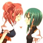  eyes_closed green_eyes green_hair hair_bobbles hair_ornament heart kinokobatake multiple_girls onozuka_komachi open_mouth red_hair redhead shikieiki_yamaxanadu short_hair smile touhou twintails 