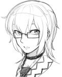  bust face glasses monochrome morichika_rinnosuke short_hair simple_background solo space_jin spacezin touhou white_background 