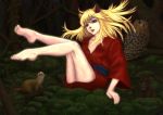  animal animal_ears animal_nose bare_legs barefoot bird blonde_hair blue_eyes bunny feet ferret forest fox_ears japanese_clothes kimono legs legs_up lipstick long_hair makeup nature original owl rabbit short_kimono spinlock toes 