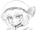  face grin hat monochrome remilia_scarlet sharp_teeth simple_background smile solo space_jin spacezin touhou white_background 
