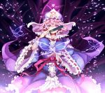  breasts butterfly cherry_blossoms covering_mouth fan folding_fan ginko_(nico) hat pink_hair purple_eyes saigyouji_yuyuko sash short_hair solo touhou tree triangular_headpiece violet_eyes wide_sleeves 