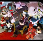  1boy aggron bisharp carpet escavalier excadrill ferrothorn klinklang lucario magneton magnezone male mawile metagross pokemon pokemon_(creature) pokemon_(game) pokemon_bw2 pokemon_rse pomeko scizor silver_hair sitting skarmory smile steelix throne tsuwabuki_daigo 