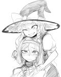  alice_margatroid blush face hat highres kirisame_marisa monochrome multiple_girls short_hair simple_background sketch smile space_jin spacezin sweat touhou white_background witch_hat 