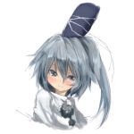  blush grey_eyes grey_hair hat japanese_clothes kariginu long_hair mononobe_no_futo ponytail sawayaka_samehada smile solo tate_eboshi touhou white_background 