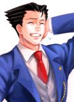  ^_^ black_hair closed_eyes eyes_closed formal gyakuten_saiban hand_behind_head magatsumagic naruhodou_ryuuichi necktie solo suit 