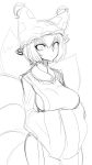  breasts greyscale monochrome short_hair simple_background sketch solo space_jin spacezin touhou white_background yakumo_ran 