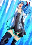  aqua_eyes aqua_hair bare_shoulders cosplay detached_sleeves digital_dissolve ene_(kagerou_project) fu-ta hatsune_miku hatsune_miku_(cosplay) headphones kagerou_project long_hair necktie open_mouth skirt solo thigh-highs thighhighs twintails vocaloid 