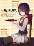  black_legwear blue_eyes chair cover cover_page glasses holding looking_at_viewer original ribbon shirabi_(life-is-free) short_hair sitting skirt solo thigh-highs thighhighs 