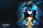  black_hair black_rock_shooter black_rock_shooter_(character) black_rock_shooter_arcana blue_eyes crown highres huke long_hair official_art solo twintails weapon 