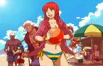  braid crossover emu_(losspass) hinanawi_tenshi hong_meiling king_of_fighters krizalid m.u.g.e.n magaki_(kof) mukai_(kof) patchouli_knowledge red_hair revision rugal_bernstein summer swimsuit touhou twin_braids yakumo_yukari 