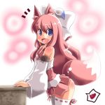  animal_ears blue_eyes bow bubble_background detached_sleeves fox_ears fox_tail hair_bow heart hinghoi jewelry long_hair looking_at_viewer no_panties open_mouth original pink_hair ribbon shiny shiny_skin single_earring smile solo spoken_heart tail thighhighs very_long_hair white_legwear 