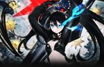  black_hair black_rock_shooter black_rock_shooter_(character) black_rock_shooter_arcana blue_eyes crown highres huke long_hair official_art solo taiki_(luster) twintails weapon 