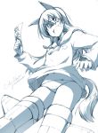  animal_ears blue character_name eila_ilmatar_juutilainen fang female holding long_hair monochrome open_mouth panties paprika_(artist) sketch solo star strike_witches striker_unit tail text translated translation_request underwear 