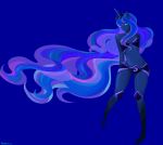  2012 animal_ears artist_name bare_shoulders blue blue_background blue_eyes blue_skin dark_skin dated full_body highres horn kansan long_hair luna_(my_little_pony) multicolored_hair my_little_pony my_little_pony_friendship_is_magic navel personification very_long_hair 