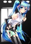  aqua_hair bridal_gauntlets character_name green_eyes hasshin_aki_ichi hatsune_miku hatsune_miku_(append) highres long_hair miku_append necktie revision smile solo thigh-highs thighhighs twintails very_long_hair vocaloid vocaloid_append 