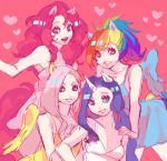  animal_ears bare_shoulders fluttershy friends heart horn matsusaka multiple_girls my_little_pony my_little_pony_friendship_is_magic personification pink_background pink_hair pinkie_pie ponytail purple_hair rainbow_dash rainbow_hair rarity touhou wings 