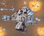  aerial_battle battle dogfight energy_beam explosion highres ion_engine no_humans original pizzacat_(tropios) science_fiction signature space space_craft 