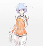  arakawa_(aintnoroom) ayanami_rei blue_hair bodysuit clothed_navel evangelion:_2.0_you_can_(not)_advance hair_ornament hand_on_own_chest navel neon_genesis_evangelion plugsuit rebuild_of_evangelion red_eyes ribs see-through short_hair solo test_plugsuit 