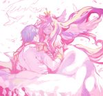  1girl bird blue_hair closed_eyes couple dress eyes_closed horn long_hair matsusaka multicolored_hair my_little_pony my_little_pony_friendship_is_magic personification princess_mi_amore_cadenza shining_armor tiara wedding_dress 