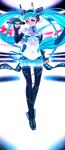  absurdres android aqua_hair collar detached_sleeves hatsune_miku highres kimura_3104 long_hair looking_at_viewer musical_note nail_polish necktie pink_eyes see-through solo thigh-highs thighhighs twintails very_long_hair vocaloid 