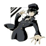  androgynous blue_eyes blue_hair cabbie_hat futianxingyi_(warholx) hat jacket looking_at_viewer outstretched_hand persona persona_4 reverse_trap shirogane_naoto smile solo 
