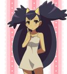  1girl arm_behind_back bare_shoulders big_hair brown_eyes commentary_request dress frown hair_ornament highres iris_(pokemon) long_hair meiji_(kurumierika) pokemon purple_hair solo standing twintails two_side_up 